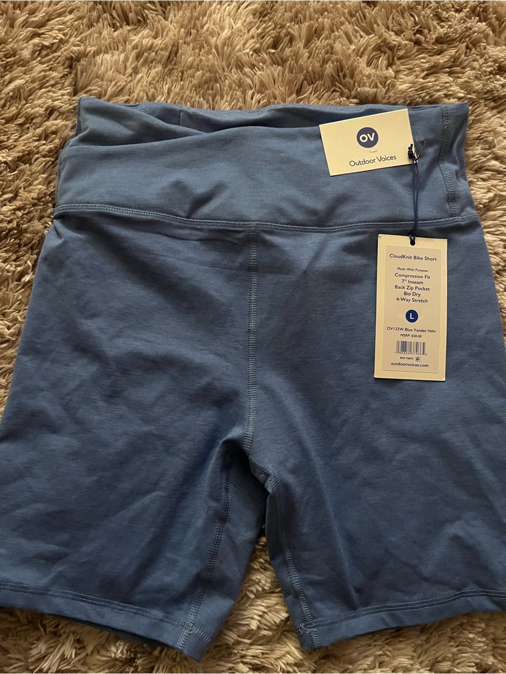 Outdoor Voices CloudKnit Bike Shorts in Dusty Blue